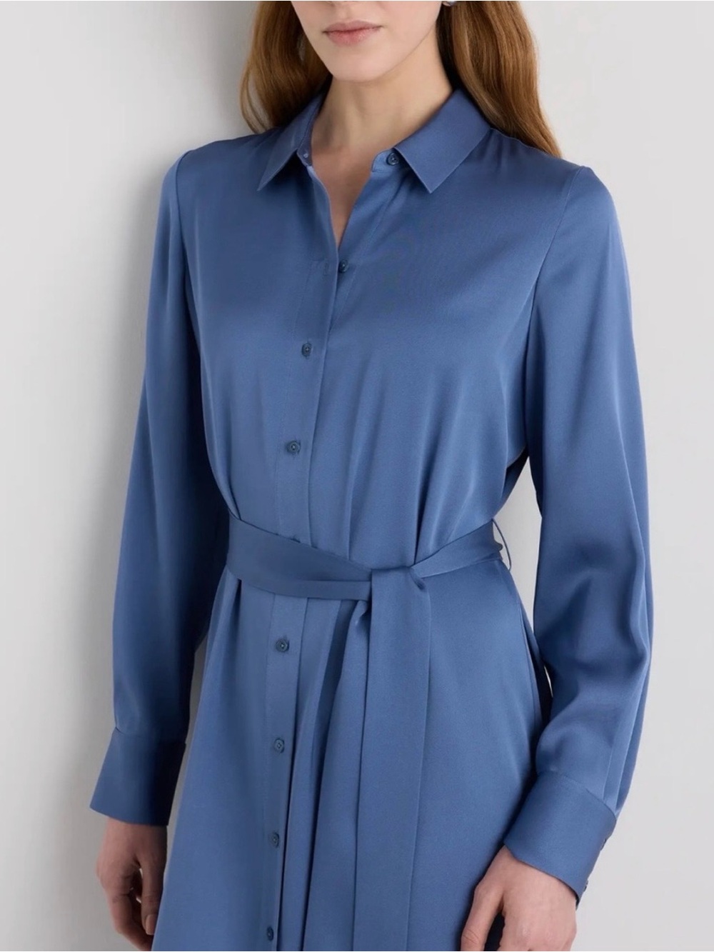 Quince Silk Maxi Shirt Dress Womens Size XL Moonstone Blue Belted Washable NWT! - Picture 3 of 12